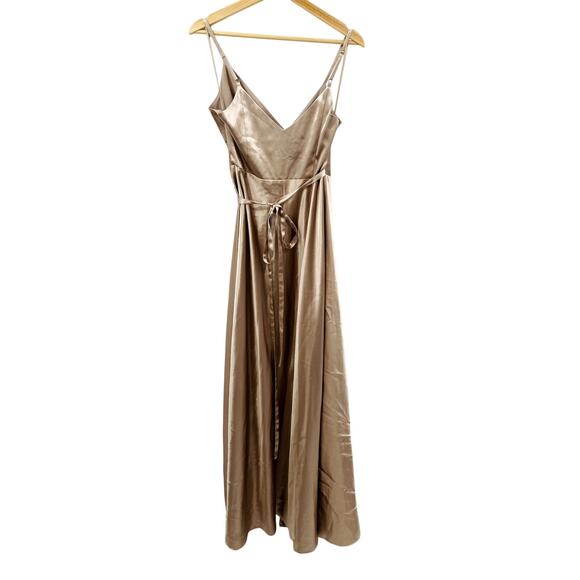 Birdy Grey Wrap Dress Shiny Satin Neutral - Picture 4 of 6